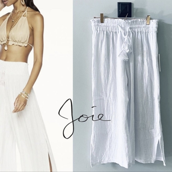 Joie Pants - JOIE Gauzy Smocked High-waist Split Wide-Crop Pants Size XL